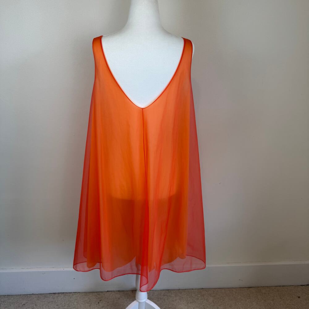 Vtg 60s 70s M Vanity Fair Orange Red Chiffon Mod Babydoll Nightgown USA - Picture 5 of 11